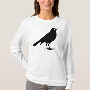Black Robin Bird Print T-Shirt