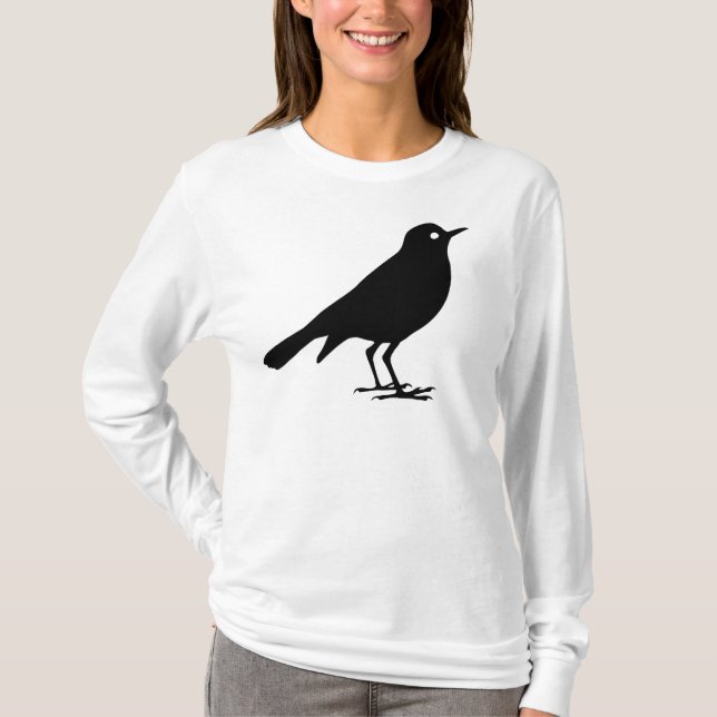 Black Robin Bird Print T-Shirt (Front)