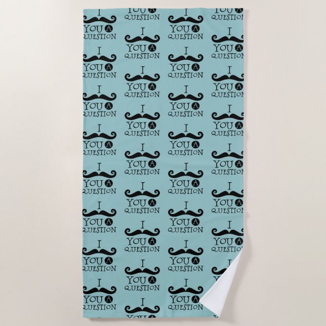 Black Robin Egg Blue Moustache Humour Beach Towel (Front)