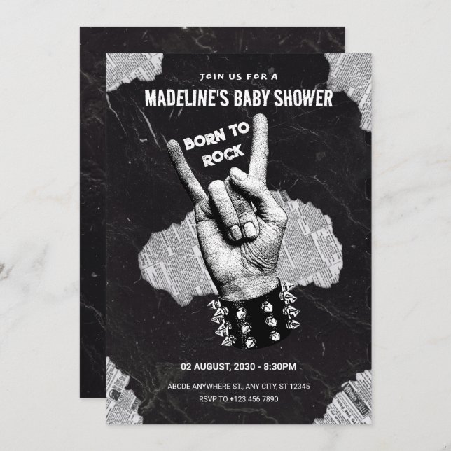 Black Rock metal baby shower  Invitation (Front/Back)