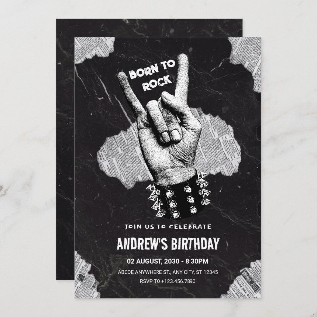 Black Rock metal birthday Invitation (Front/Back)