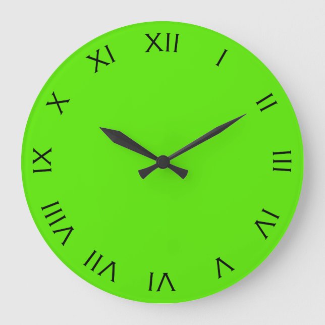 Black Roman Numbers On Green wccn Large Clock (Front)