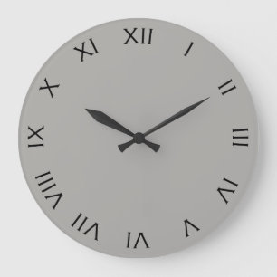 Black Roman Numbers On Grey wccn Large Clock