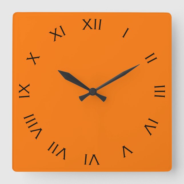 Black Roman Numbers On Orange wccn Square Wall Clock (Front)