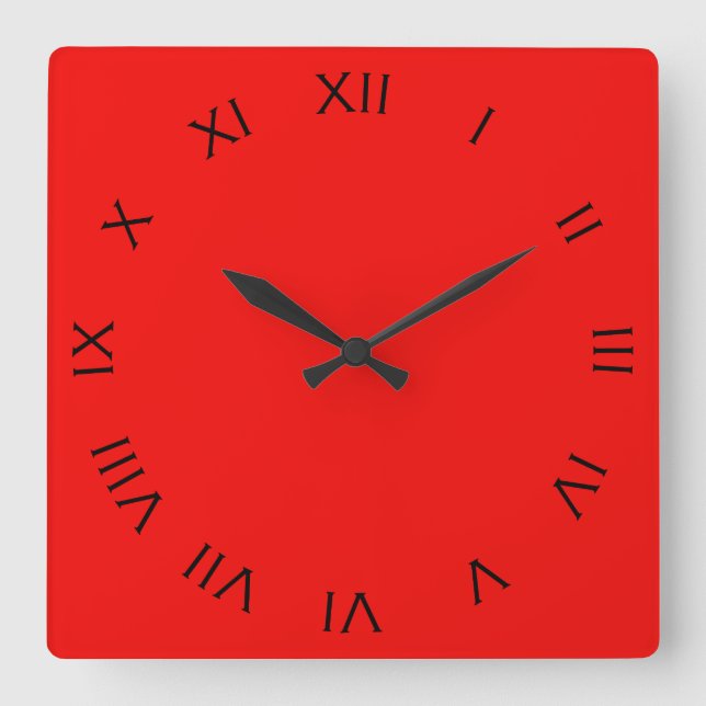 Black Roman Numbers On Red wccnt Square Wall Clock (Front)