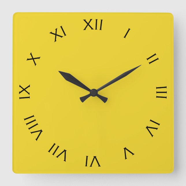 Black Roman Numbers On Yellow wccnt Square Wall Clock (Front)
