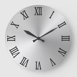 Black Roman Numerals Light Silver Ombre Large Clock