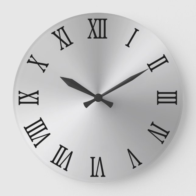 Black Roman Numerals Light Silver Ombre Large Clock (Front)