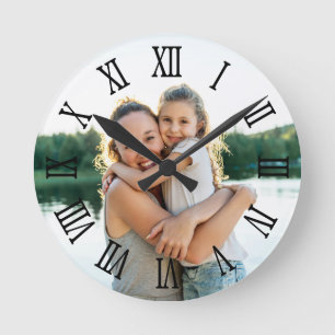 Black Roman Numerals Photo for Dad Round Clock