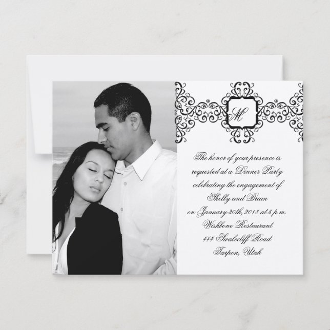 Black Romance Monogram Engagement Invitation (Front)
