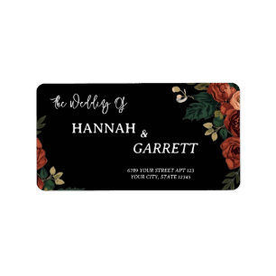 Black Romantic Dark Garden Wedding Address Label