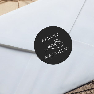 Black Romantic Swirly Calligraphy Wedding Classic Round Sticker