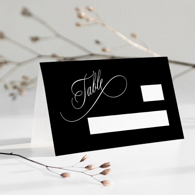 Black Romantic Swirly Typography Wedding  Place Card (Creator Uploaded)
