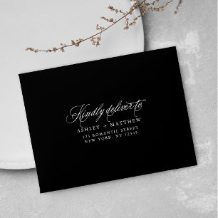 Black Romantic Wedding Pre-Printed Address RSVP Envelope