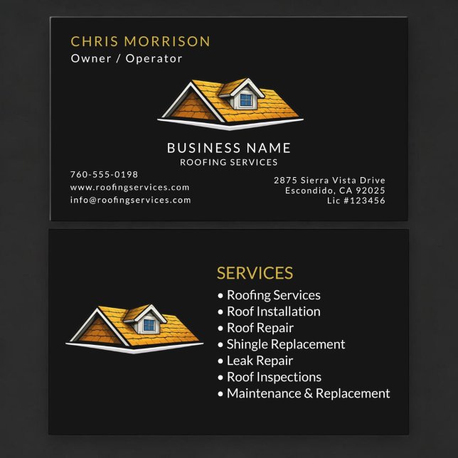 Black Roofer Roofing Services Professional Business Card (Creator Uploaded)