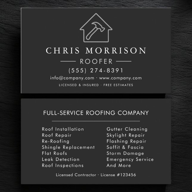 Black Roofing Professional Roofer Business Card (Creator Uploaded)