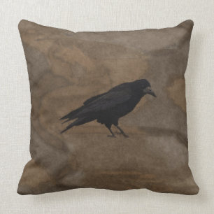 Black Rook British Corvid and Rustic Background Cushion