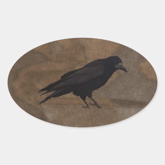 Black Rook British Corvid and Rustic Background Oval Sticker (Front)