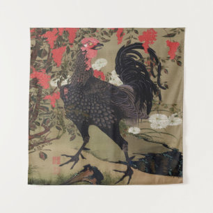 Black Rooster and Nandin by Ito Jakuchu Tapestry