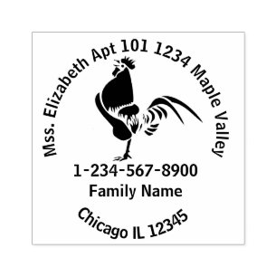 Black Rooster Crowing Contact Information Rubber S Rubber Stamp