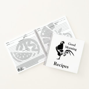 Black Rooster Crowing Silhouette Breakfast Recipes Notebook