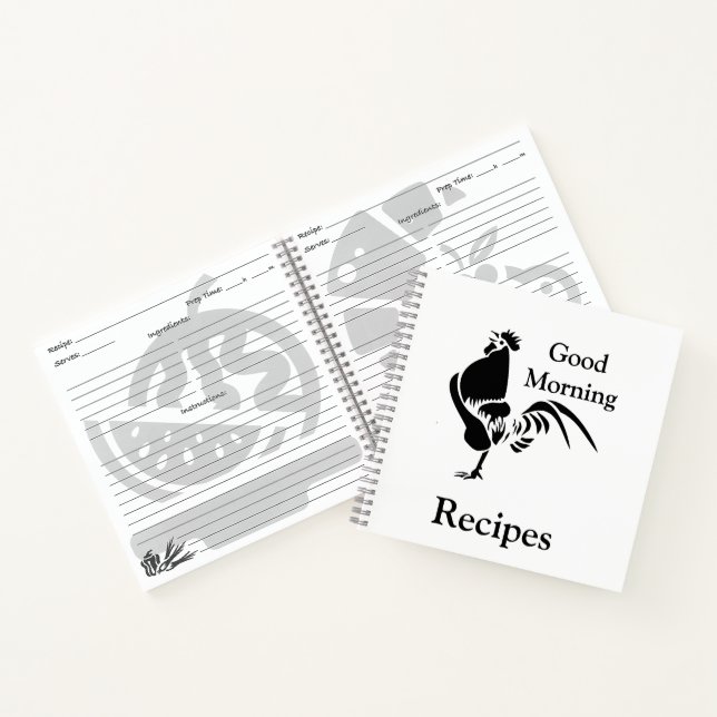 Black Rooster Crowing Silhouette Breakfast Recipes Notebook (Inside)