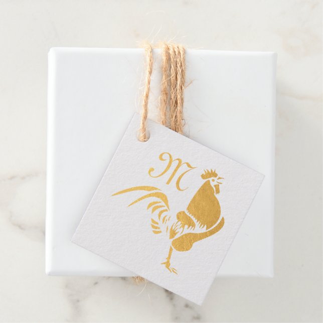 Black Rooster Crowing Silhouette Favour Tags (With Box)