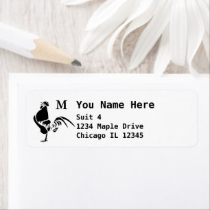 Black Rooster Crowing Silhouette Return Address Label