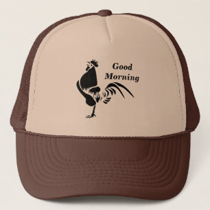 Black Rooster Crowing Silhouette Trucker Hat