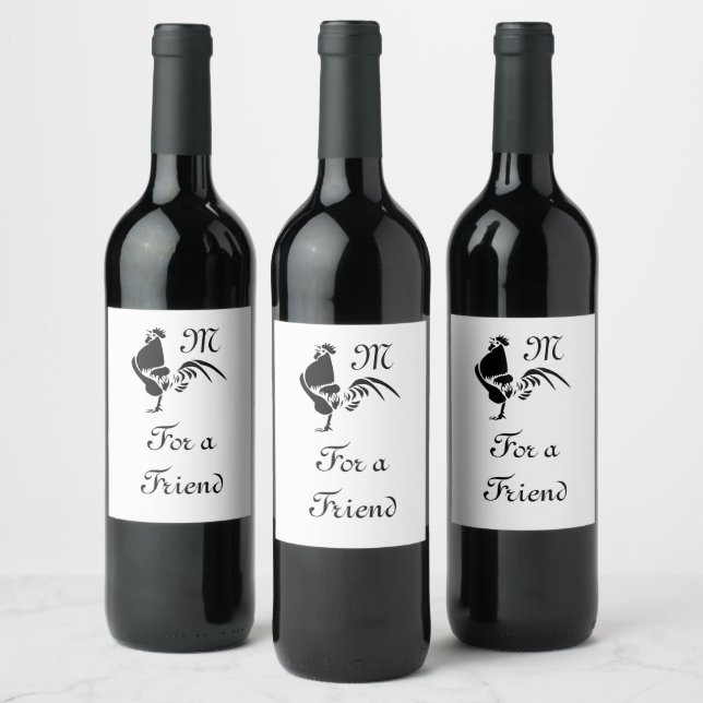 Black Rooster Crowing Silhouette Wine Label (Bottles)