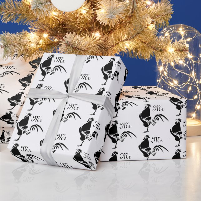 Black Rooster Crowing the Good Morning Alarm Wrapping Paper (Holidays)