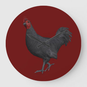 Black Rooster Large Clock