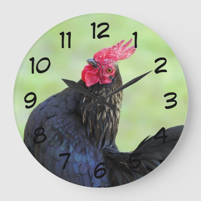 Black Rooster Large Clock (Front)