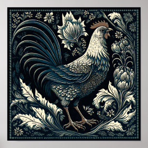 Black rooster - living in the countryside poster