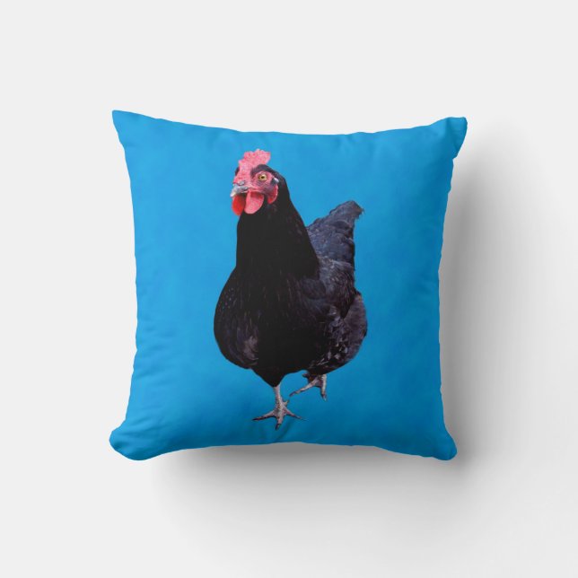 Black Rooster On Blue Background, Cushion (Front)