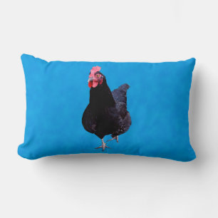 Black Rooster On Blue Background, Lumbar Cushion