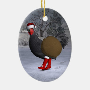 Black Rooster Santa Claus Ceramic Ornament