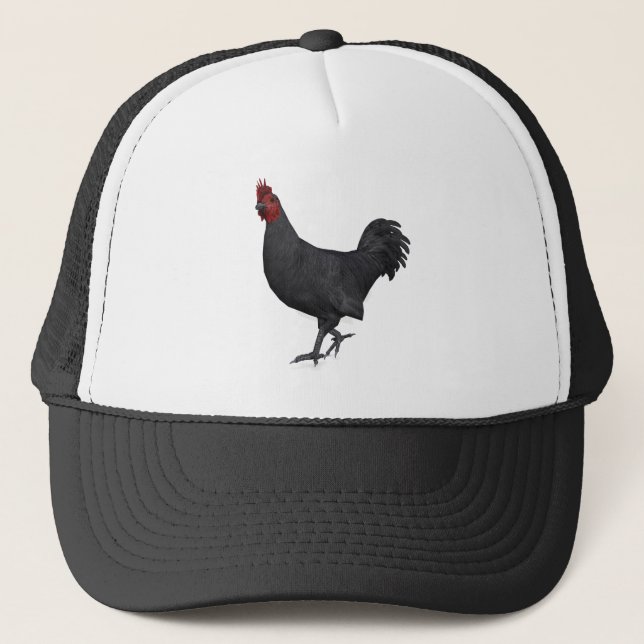 Black Rooster Trucker Hat (Front)