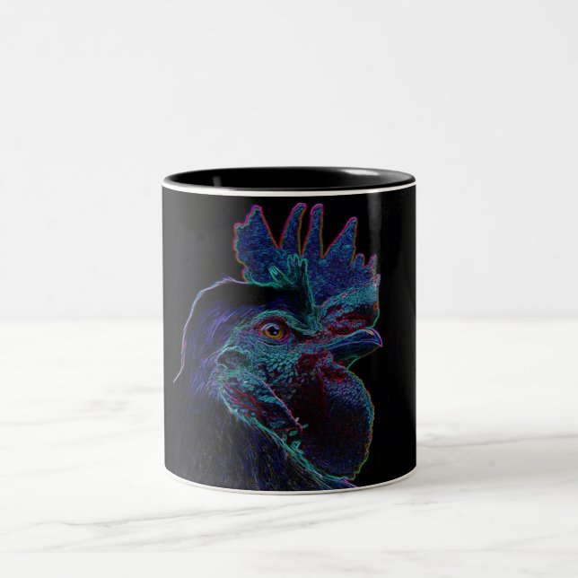 black rooster Two-Tone coffee mug (Center)