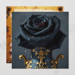 Black Rose and Gold Vase Blank Card