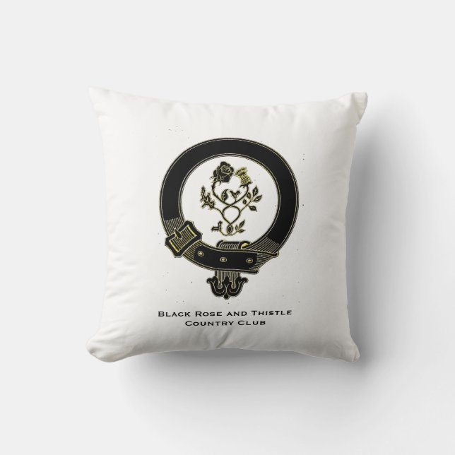 Black Rose and Thistle Scottish Theme Cushion (Front)