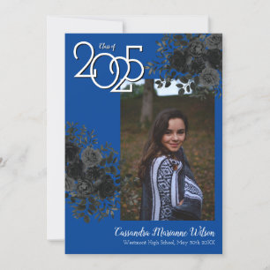 Black Rose Blue Gothic Graduation Announcement