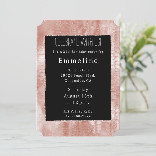 Black Rose Blush Pink Snake  Invitation (Standing Front)