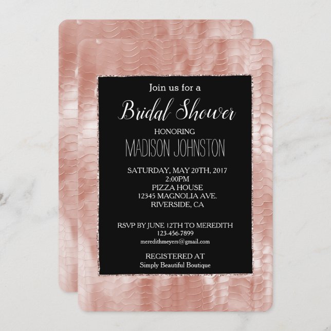 Black Rose Blush Pink White Shell Invitation (Front/Back)