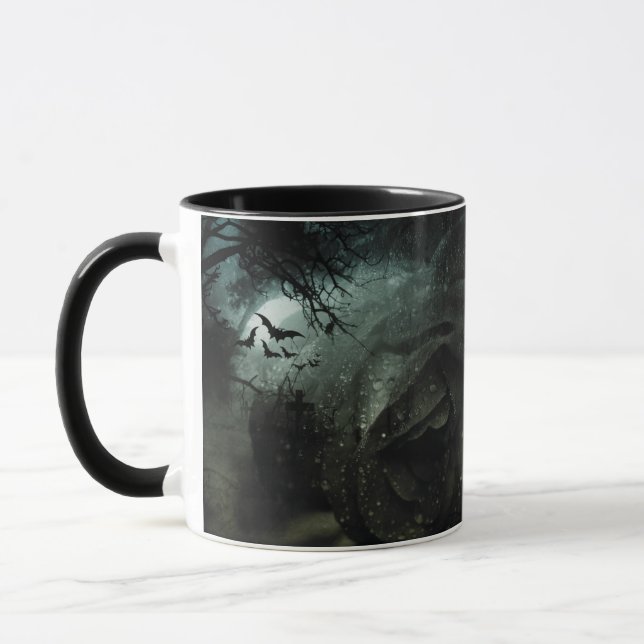 Black Rose Cemetery Bats Pattern Halloween Mug (Left)
