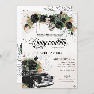 Black Rose Classic Lowrider Oldies Chola Quince Invitation