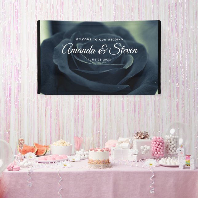 Black Rose Dark Gothic Flower Wedding Welcome Banner (Party)