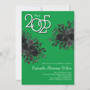 Black Rose Dark Gothic Graduation Party Green Invitation