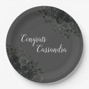 Black Rose Dark Gothic Graduation Party Grey Paper Plate