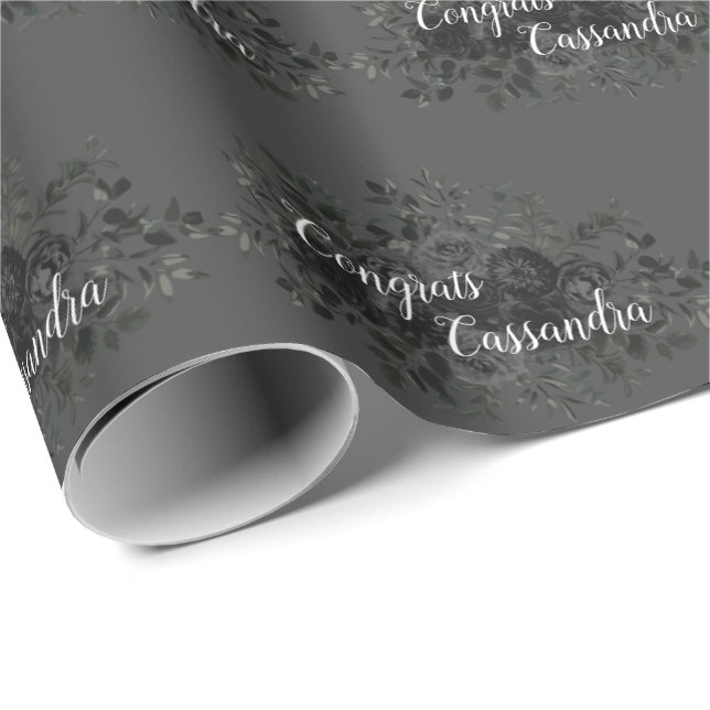 Black Rose Dark Gothic Graduation Party Grey Wrapping Paper (Roll Corner)